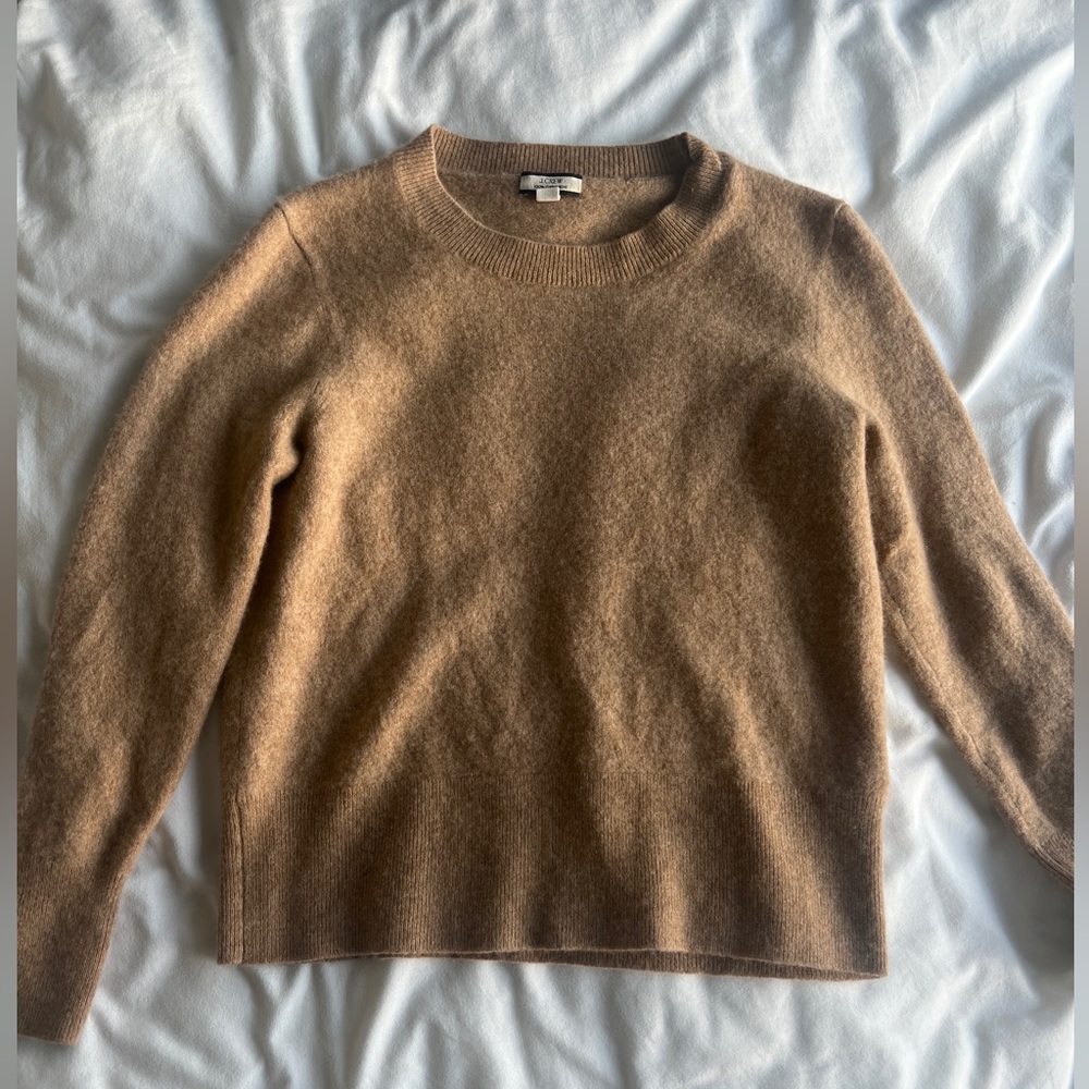 J. Crew Cashmere crewneck sweater in Heather Camel